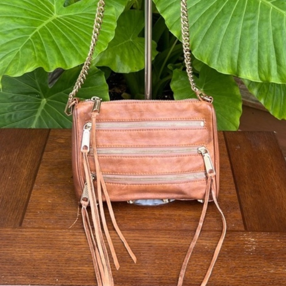 Rebecca Minkofff Crossbody caramel colored with gold accents